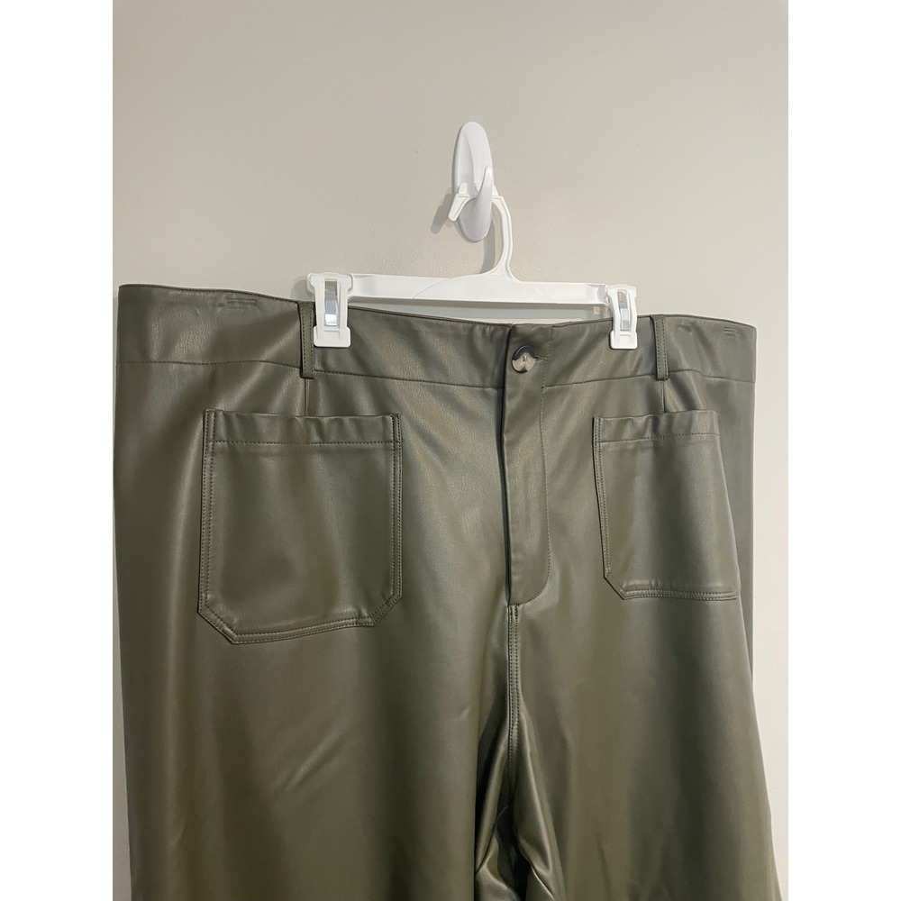 Maeve Colette Cropped Wide-Leg Faux Leather Pants Olive Green Plus Size 26W - Picture 3 of 10